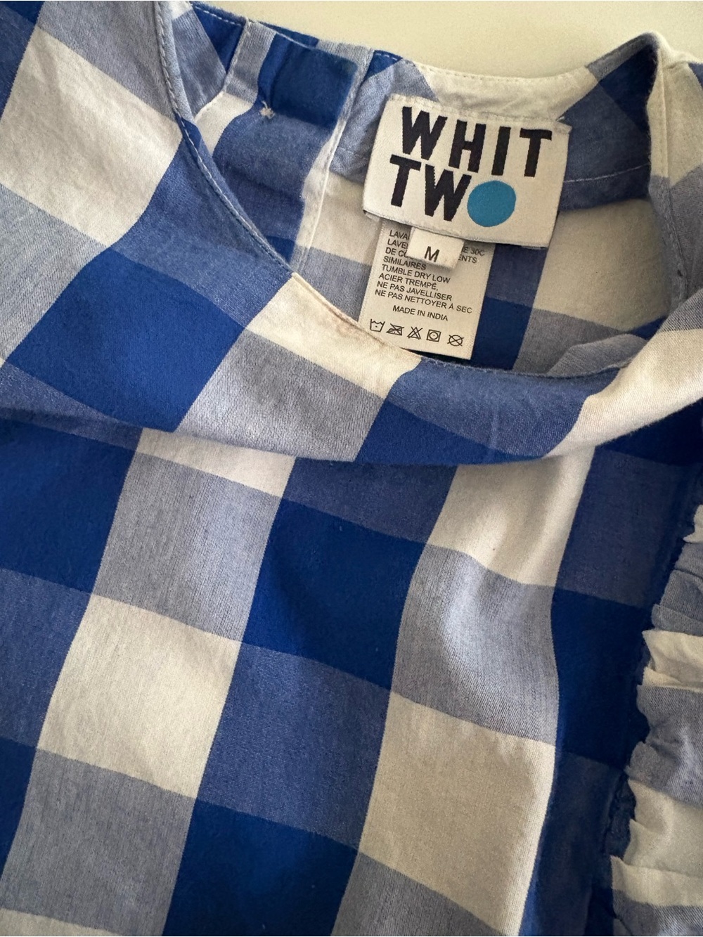 WHIT TWO Blue & White Gingham Ruffle Top
